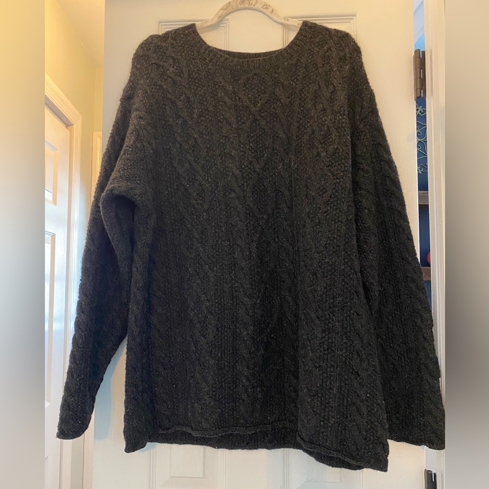 J. Crew Men's Medium Dark Charcoal Cable Knit Wool Fisherman Sweater Oarsman 90s